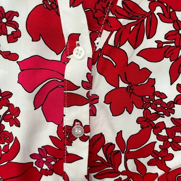 OLSEN Red Floral Blouse Peplum Button Front 3/4 Sleeve Lightweight Top Large - Picture 6 of 9